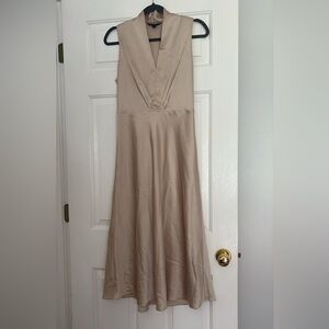 Elegant V-Neck Slip Dress in Taupe